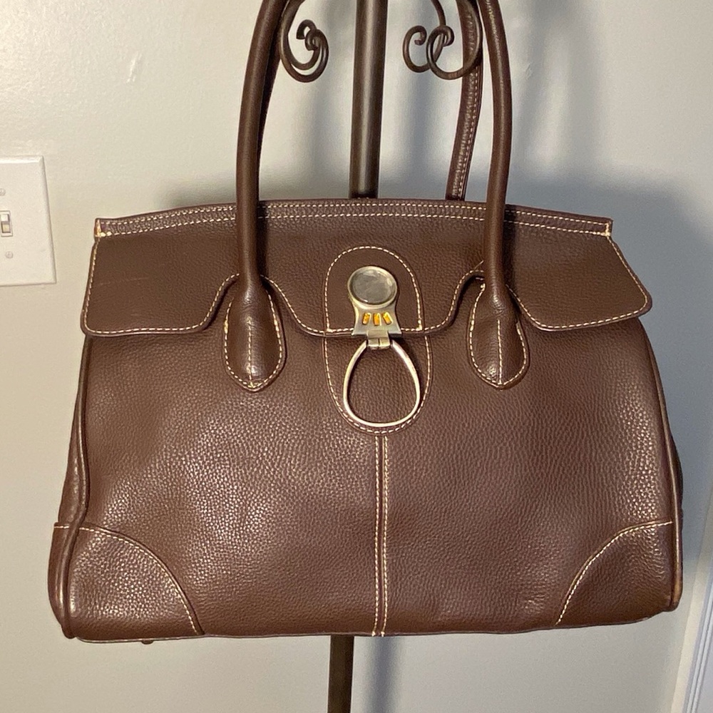 APC Brown Pebble Grain Leather Handbag